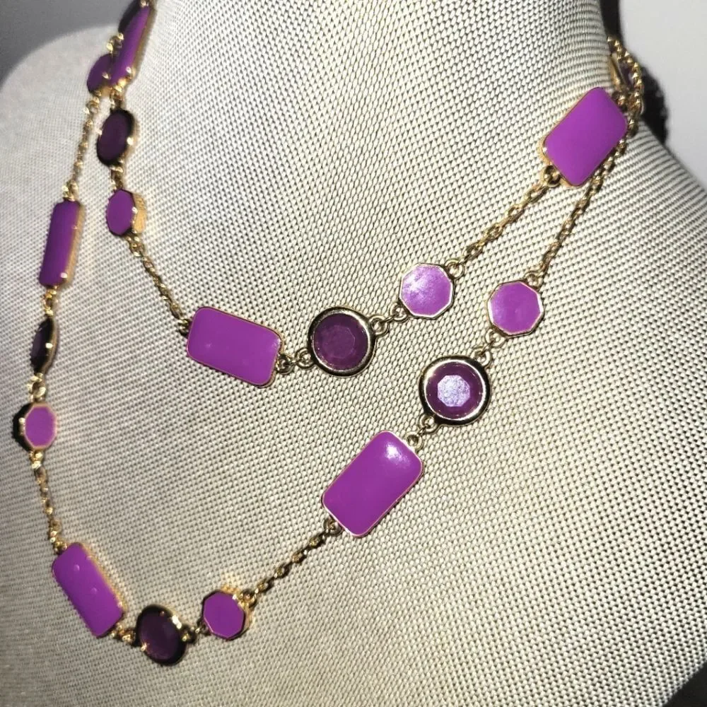 Kate Spade Long Station Scatter Necklace In Purple Enamel Glass